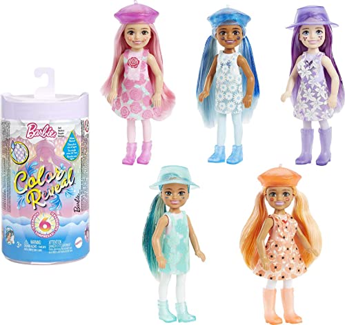 Barbie HCC83 - Chelsea Color Reveal Puppe mit 6 Überraschungen, Sunshine und Sprinkles Serie mit Lavendel-Blumen-Aufdruck und Farbwechsel-Effekt, Spielzeug für Kinder ab 3 Jahren von Barbie