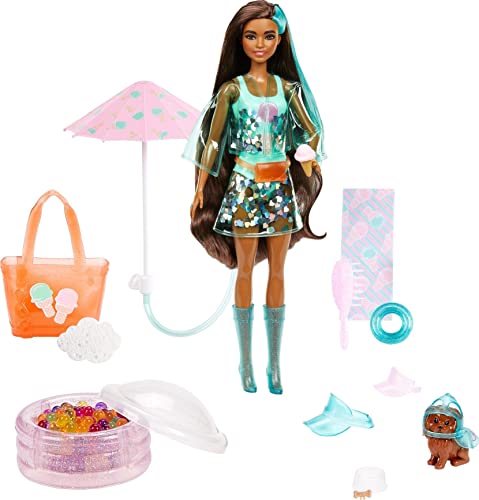 Barbie Color Reveal Sunshine and Sprinkles Puppe & Zubehör mit 25 Überraschungen, Eiscreme-Thema inklusive Wasserduschenschirm & Farbwechsel von Barbie