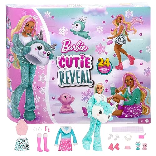 BARBIE Barbie Cutie Reveal Adventskalender - 24 Überraschungen, Puppe, Glitzerrentier, Winteroutfits, Accessoires, Minihaustiere, für Kinder ab 3 Jahren, HJX76 BARBIE Barbie Cutie Reveal Adventskalender - 24 Überraschungen, Puppe, Glitzerrentier, Winteroutfits, Accessoires, Minihaustiere, für Kinder ab 3 Jahren, HJX76 von Barbie