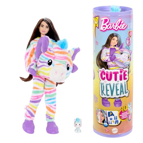 Barbie Cutie Reveal Puppe und Accessoires, Regenbogen-Zebra-Plüschkostüm und 10 Überraschungen mit Farbwechsel, Color Dream-Reihe, HRK39 Barbie Cutie Reveal Puppe und Accessoires, Regenbogen-Zebra-Plüschkostüm und 10 Überraschungen mit Farbwechsel, Color Dream-Reihe, HRK39 von Barbie