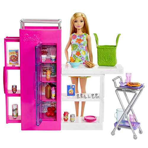 Barbie Vorratskammer Spielset Puppe mit über 25 Teilen und Küchenaccessoires - Perfekt für Junge Gourmets und Geschenk für Kinder ab 3 Jahren, HJV38 von Barbie