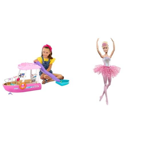 Barbie Dream Boat (111 cm), Set Boot & Dreamtopia Ballerina Puppe, Twinkle Lights Ballerina mit rosa Tutu und blonden Haaren von Barbie