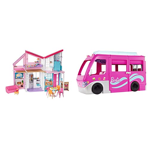 Barbie Dream Camper Van (75 cm) mit 7 Spielbereichen & Malibu Haus (61 cm breit) von Barbie