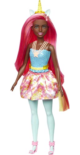 Barbie Dreamtopia Einhorn-Puppe mit Regenbogenhaar und Fantasy-Accessoires, Verschiedene Modelle, rosa und gelb (Mattel HGR19) von Barbie