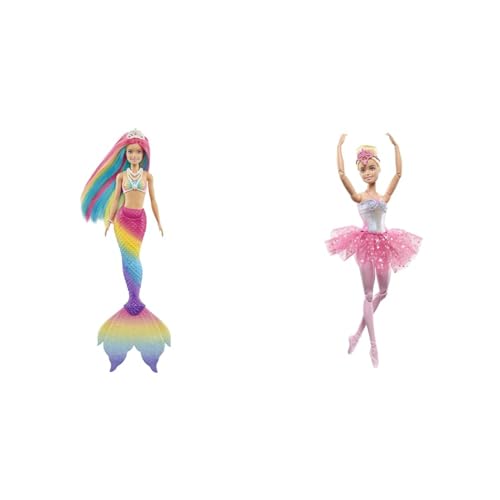 Barbie Dreamtopia Rainbow Magic Mermaid, Meerjungfrau & Dreamtopia Ballerina Puppe, Twinkle Lights Ballerina von Barbie