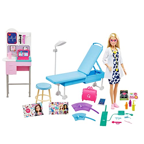 Barbie Du Kannst Ärztin mit Klinik Sein, medizinische Puppe mit Spielset mit medizinischem Zubehör, Spielzeug ab 3 Jahren (Mattel GWV01) von Barbie