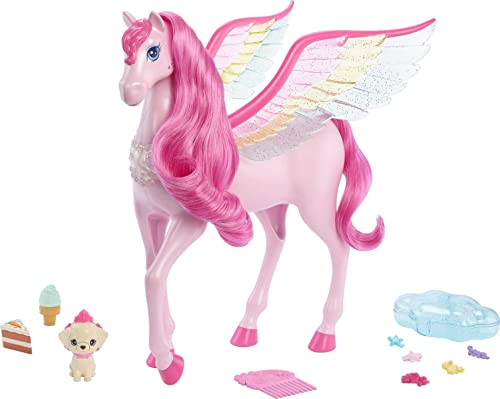 Barbie Ein Hauch von magischem rosa Pegasus mit Welpe, geflügeltes Pferd, Spielzeug mit Lichtern und Geräuschen von Barbie