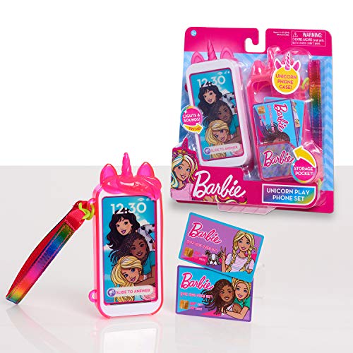 Barbie Einhorn-Spieltelefon-Set mit Licht und Ton, Einhorn-Telefonhülle und Handyband, Spielzeug-Handy für Kinder ab 3 Jahren von Just Play von Barbie
