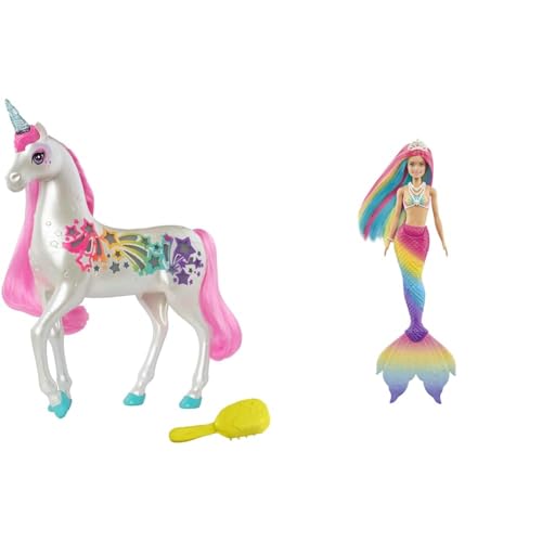 Barbie Einhorn & Dreamtopia Rainbow Magic Mermaid, Meerjungfrau mit Regenbogenhaaren, warmes Wasser verändert die Farbe der Haare und des Meerjungfrauenschwanzes, als Geschenk geeignet,GTF89 von Barbie
