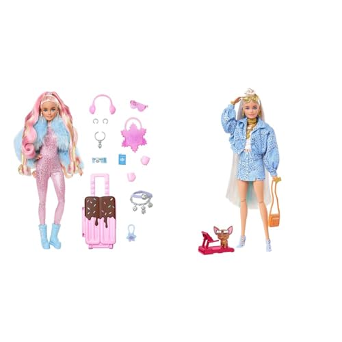 Barbie Extra Fly - Reisepuppe mit Winter-Outfit und Zubehör & Extra Fancy, blonden Haaren und hellblauen Strähnchen, Paisley-Rock und -Jacke Barbie Extra Fly - Reisepuppe mit Winter-Outfit und Zubehör & Extra Fancy, blonden Haaren und hellblauen Strähnchen, Paisley-Rock und -Jacke von Barbie