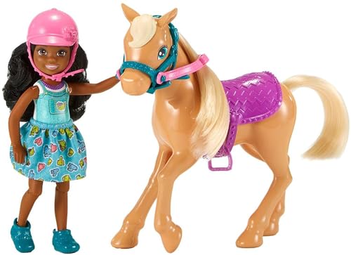 Barbie FRL84 DYL24 Chelsea Puppe (Brunette) und Pferd von Barbie