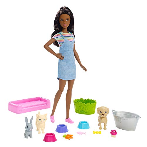 Barbie FXH12 - Badespaß Tiere und Puppe, brünett, Mehrfarbig von Barbie