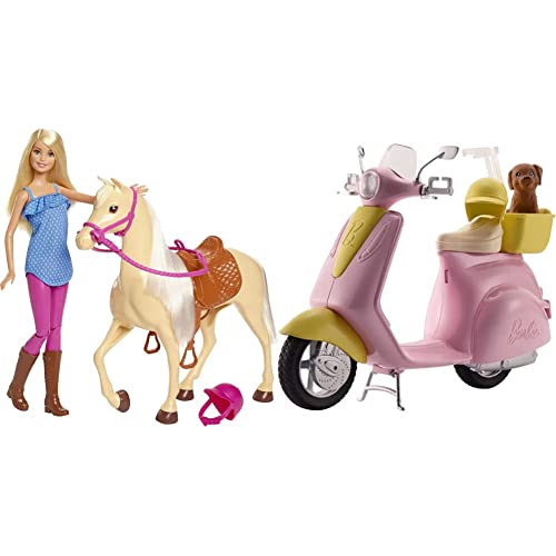 Barbie FXH13 - Pferd mit Mähne und Puppe mit beweglichen Knien, Puppen Spielzeug und Puppenzubehör ab 3 Jahren & FRP56 Motorroller, pink Barbie FXH13 - Pferd mit Mähne und Puppe mit beweglichen Knien, Puppen Spielzeug und Puppenzubehör ab 3 Jahren & FRP56 Motorroller, pink von Barbie
