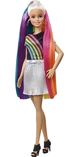 Barbie FXN96 - Regenbogen-Glitzerhaar Puppe mit Langen blonden Haaren, versteckter Regenbogen aus fünf Farben, Glitzergel, Haarbürste,Haarstyling-Zubehör, Spielzeug Geschenk für Kinder ab 5 Jahren von Barbie