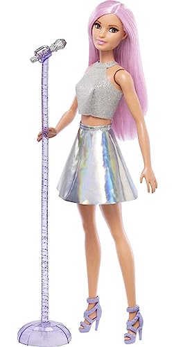 Barbie You Can Be Anything Series, Pop Star, rosa Haaren, silbernem Top und Rock, Mikrofon mit Ständer, inkl Puppe, Geschenk für Kinder, Spielzeug ab 3 Jahre,FXN98 von Barbie