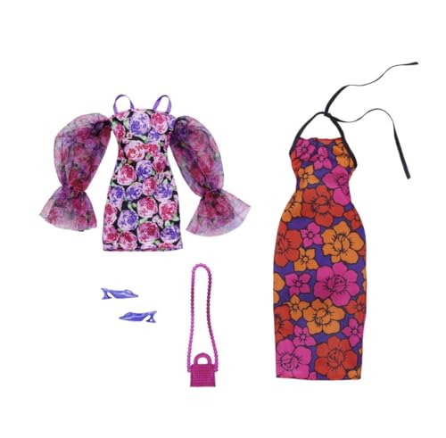 Barbie Fashion Pack – HJT35 – Kleidungsset für Puppen – Minikleid mit Puppenschulter, langes Kleid, Absatz + Handtasche von Barbie