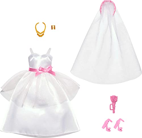 Barbie Fashion-Pack – HJT37 – Set Hochzeitskleidung für Barbie Puppen – Brautkleid + Schleier, Goldschmuck und Blumenstrauß Barbie Fashion-Pack – HJT37 – Set Hochzeitskleidung für Barbie Puppen – Brautkleid + Schleier, Goldschmuck und Blumenstrauß von Barbie