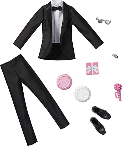 Mattel - Barbie Ken Fashion 2-Pack, Groom Outfit for Ken Doll with Tuxedo, Shoes, Watch, Gift, Wedding Cake with Tray & Bouquet von Barbie