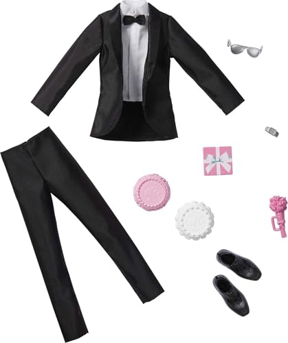 Mattel - Barbie Ken Fashion 2-Pack, Groom Outfit for Ken Doll with Tuxedo, Shoes, Watch, Gift, Wedding Cake with Tray & Bouquet von Barbie