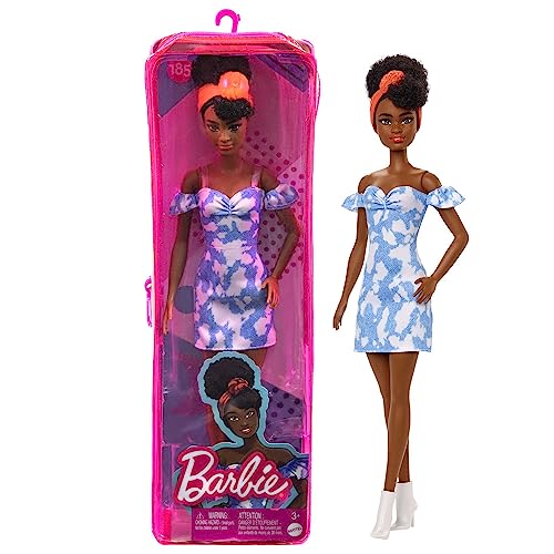 Barbie Fashionistas Puppe, Schwarze schwarzen Locken, Schulterfreies Jeanskleid, Haargummi, Schuhe, inkl. Barbiepuppe, Geschenk für Kinder, Spielzeug ab 3 Jahre,HBV17 Barbie Fashionistas Puppe, Schwarze schwarzen Locken, Schulterfreies Jeanskleid, Haargummi, Schuhe, inkl. Barbiepuppe, Geschenk für Kinder, Spielzeug ab 3 Jahre,HBV17 von Barbie