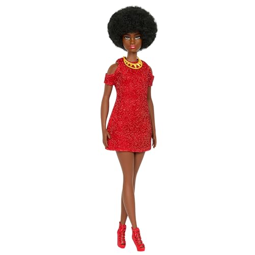 Barbie Fashionistas Puppe #221 mit natürlichen schwarzen Haaren, rotem Kleid und Accessoires, sammelbare Modepuppe zum 65. Jubiläum, HRH18 Barbie Fashionistas Puppe #221 mit natürlichen schwarzen Haaren, rotem Kleid und Accessoires, sammelbare Modepuppe zum 65. Jubiläum, HRH18 von Barbie