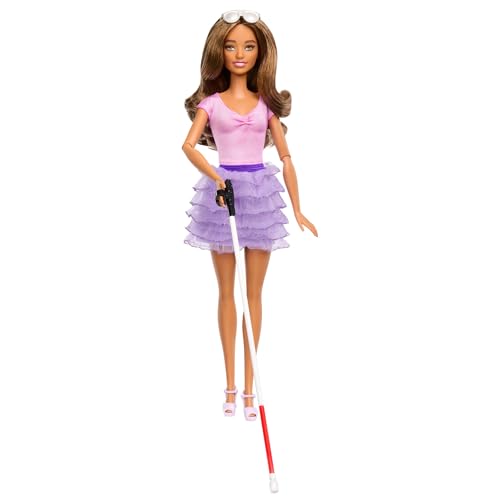 Barbie Fashionistas Puppe, blinde Barbie-Puppe mit pinkem Oberteil, Rock mit Rüschen, Blindenstock und Sonnenbrille, entwickelt in Partnerschaft mit „American Foundation for the Blind“, HRH17 Barbie Fashionistas Puppe, blinde Barbie-Puppe mit pinkem Oberteil, Rock mit Rüschen, Blindenstock und Sonnenbrille, entwickelt in Partnerschaft mit „American Foundation for the Blind“, HRH17 von Barbie