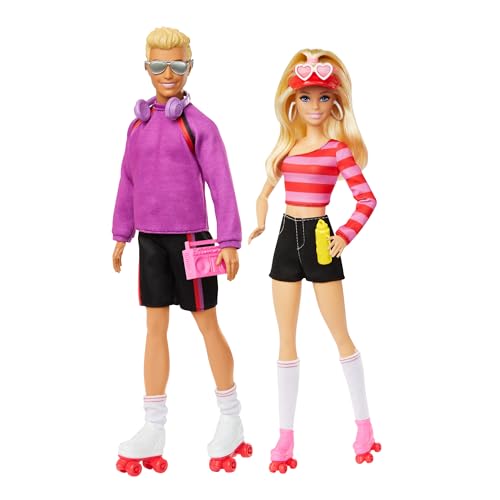 Barbie Fashionistas-Set mit 2 Modepuppen und 6 Zubehörteilen, Ken Rollschuh-Modepuppen, Sammelfiguren zum 65. Jubiläum, HXK90 von Barbie