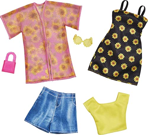Barbie Fashions 2er-Pack, 2 Outfits & 2 Accessoires: Hemd, Shorts & Kimono, ärmelloses Sonnenblumenkleid, Geldbörse & Sonnenbrille, Kinder ab 3 Jahren Barbie Fashions 2er-Pack, 2 Outfits & 2 Accessoires: Hemd, Shorts & Kimono, ärmelloses Sonnenblumenkleid, Geldbörse & Sonnenbrille, Kinder ab 3 Jahren von Barbie