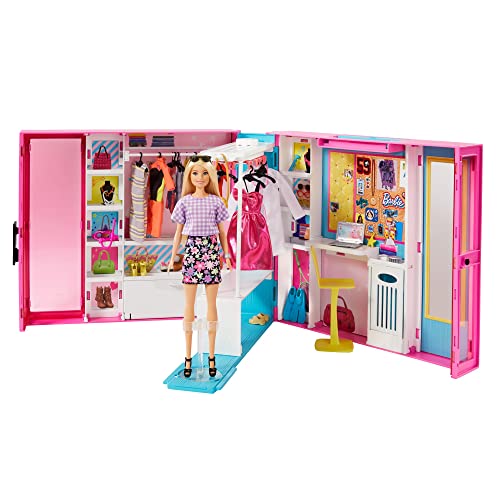 Barbie GBK10 - Traum Kleiderschrank mit Blonder Puppe, +25 Zubehörteilen, 60 cm, +10 Aufbewahrungsbereiche, Ganzkörperspiegel, Tisch, Kleiderstange, 4 Outfits, Geschenk für Kinder von 3 bis 7 Jahren Barbie GBK10 - Traum Kleiderschrank mit Blonder Puppe, +25 Zubehörteilen, 60 cm, +10 Aufbewahrungsbereiche, Ganzkörperspiegel, Tisch, Kleiderstange, 4 Outfits, Geschenk für Kinder von 3 bis 7 Jahren von Barbie
