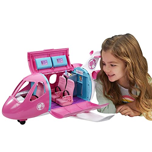 Barbie Reise Traumflugzeug verwandelbares Spielset mit verstellbaren Rückenlehnen und funktionierenden Gepäckablagen sowie mehr als 15 Zubehörteilen, GDG76 von Barbie