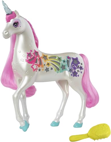 Barbie Einhorn, Dreamtopia Brush 'N Sparkle Unicorn, Barbie Zubehör mit magischer Bürste für 4 Licht-und Soundeffekte, Batterien nicht enthalten, Spielzeug ab 3 Jahre, GFH60 von Barbie