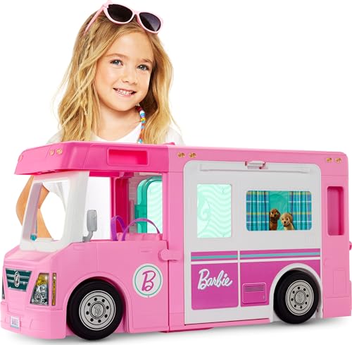 Barbie 3-in-1 Dream Camper (91 cm) mit Barbie-Pool, umbaubarem Truck, Barbie-Boots, 60 Barbie-Camping-Zubehörteilen, ohne Barbie-Puppe, als Geschenk für Kinder ab 3 Jahren geeignet, GHL93 von Barbie