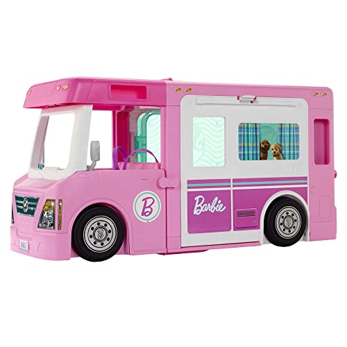 Barbie 3-in-1 Dream Camper (91 cm) mit Barbie-Pool, umbaubarem Truck, Barbie-Boots, 60 Barbie-Camping-Zubehörteilen, ohne Barbie-Puppe, als Geschenk für Kinder ab 3 Jahren geeignet, GHL93 von Barbie