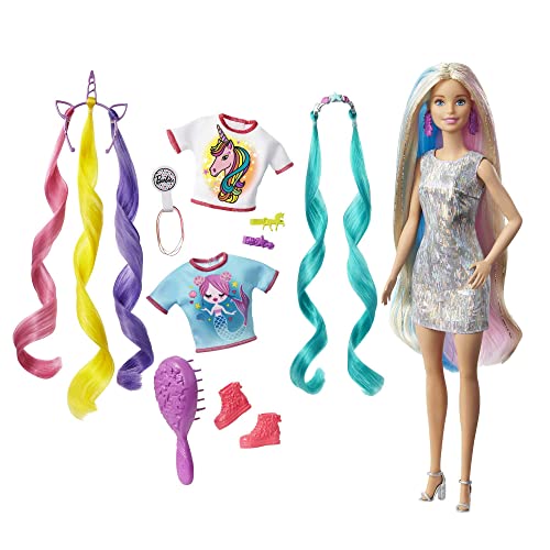 Barbie-Puppe, Einhorn-Barbie-Puppe mit Meerjungfrauenhaar und Einhorn-Haarkrönchen, Barbie-Accessoires, Barbie-Puppe inklusive, Geschenke für Kinder ab 3 Jahren,GHN04 von Barbie