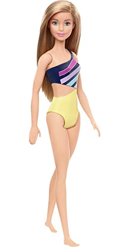 Barbie GHW41 - Beach Puppe mit Badeanzug im Streifenmuster, Spielzeug ab 3 Jahren von Barbie