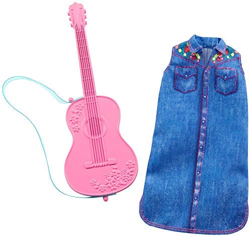 Barbie GHX39 - Karriere Mode, Kleidung - Musikerin mit Jeans Kleid und Gitarre von Barbie