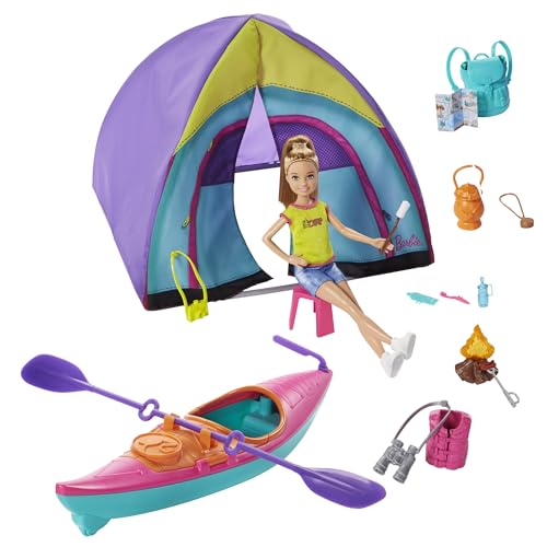 Barbie GJB58 - Team Stacie Puppe und Sommer-Camp Spielset mit Zelt, Kajak und mehr als 15 Zubehörteilen von Barbie