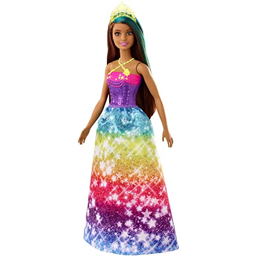 Barbie GJK14 -Dreamtopia Prinzessinnen-Puppe, ca. 30 cm groß, brünett mit türkis gesträhnter Haarpartie, mit Regenbogen-Rock und Diadem, Spielzeug Geschenk für Kinder im Alter von 3–7 Jahren Barbie GJK14 -Dreamtopia Prinzessinnen-Puppe, ca. 30 cm groß, brünett mit türkis gesträhnter Haarpartie, mit Regenbogen-Rock und Diadem, Spielzeug Geschenk für Kinder im Alter von 3–7 Jahren von Barbie