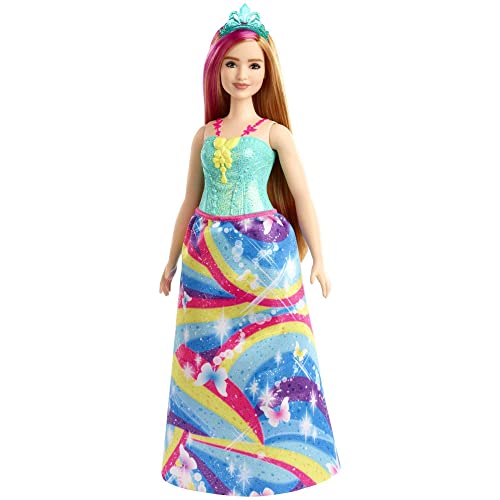 Barbie GJK16 - Dreamtopia Prinzessinnen-Puppe, ca. 30 cm groß, rotblond mit pink gesträhnter Haarpartie, mit Regenbogen-Rock und Diadem, Spielzeug Geschenk für Kinder im Alter von 3 bis 7 Jahren von Barbie