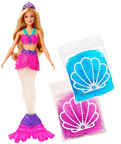 Barbie GKT75 - Dreamtopia Glitzer-Slime Meerjungfrau-Puppe mit 2 Slime-Beuteln, Abnehmbarer Flosse und Diadem, Spielzeug ab 3 Jahren von Barbie