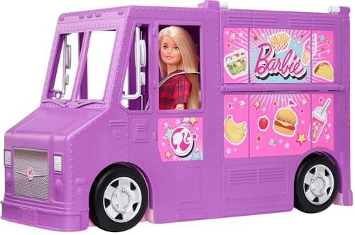 Barbie Fresh 'n' Fun Food Truck, lila Food Truck mit 30 Zubehörteilen, Puppen, Geschenk für Kinder ab 3 Jahre,GMW07 von Barbie
