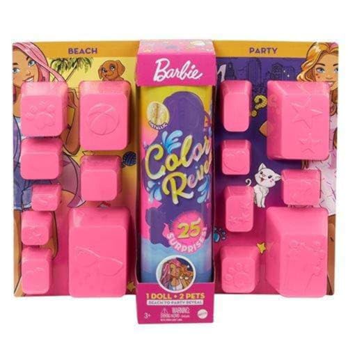 Barbie GPD55 - Color Reveal Ultimate Reveal, +25 Überraschungen, 2 Tiere, Tag-Nacht-Wechseloutfits: 15 Überraschungstüten mit Puppenmode, Farbenthüllung in Wasser, 8 Farbwechseleffekte; ab 3 Jahren von Barbie