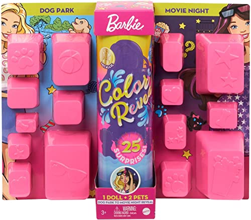 Barbie GPD56 - Color Reveal Ultimate Reveal,+25 Überraschungen, 2 Tiere, Tag-Nacht-Wechseloutfits: 15 Überraschungstüten mit Puppenmode, Farbenthüllung in Wasser, 8 Farbwechseleffekte;ab 3 Jahren von Barbie