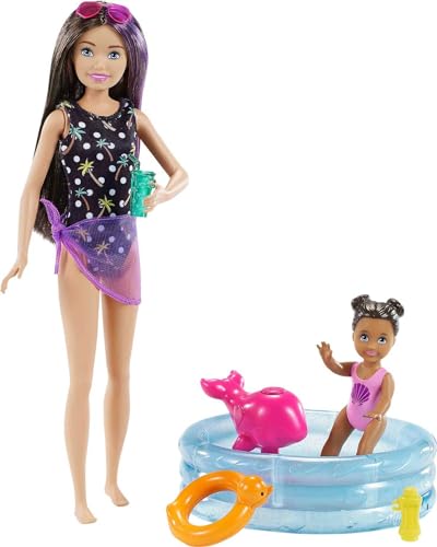 Barbie GRP39 - „Skipper Babysitters Inc. Pool-Spielset mit Babysitter-Puppe & Baby-Puppe mit Farbwechseleffekt und Zubehör, Spielzeug für Kinder von 3 bis 7 Jahren von Barbie