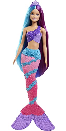 Barbie Dreamtopia Regenbogen Magie Meerjungfrau, Barbie Meerjungfrau mit teal, blau und lila Haar und Krone, Barbie-Puppe enthalten, als Geschenk geeignet,GTF39 von Barbie