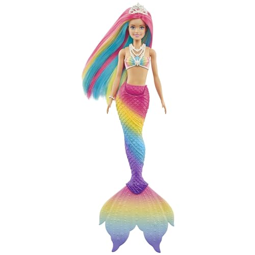 Barbie Dreamtopia Rainbow Magic Mermaid, Barbie Meerjungfrau mit Regenbogenhaaren, warmes Wasser verändert die Farbe der Haare und des Meerjungfrauenschwanzes, als Geschenk geeignet,GTF89 von Barbie