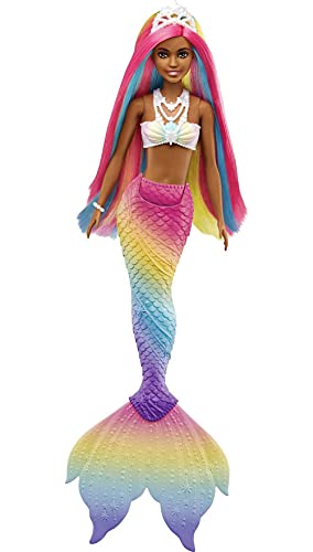 Barbie GTF90 - Dreamtopia Rainbow Magic Meerjungfrauen Puppe mit Regenbogenhaaren und Farbwechsel-Funktion, die durch Wasser aktiviert Wird, Geschenk für Kinder von 3 bis 7 Jahren von Barbie