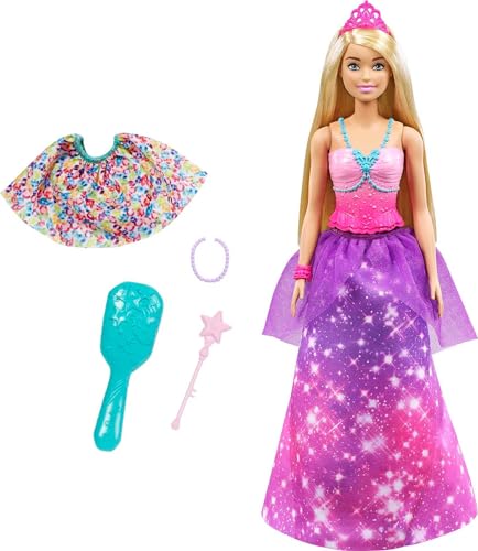 Barbie GTF92 - Dreamtopia 2-in-1 Prinzessin zu Meerjungfrau Verwandlungspuppe (blond, ca. 30 cm) mit 3 Looks und Accessoires, Spielzeug für Kinder von 3 bis 7 Jahren von Barbie