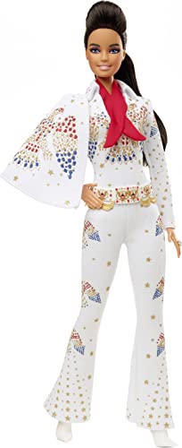Barbie GTJ95 - Barbie Signature Elvis Presley Barbie Puppe (30 cml) mit Pompadour-Frisur, „American Eagle“-Jumpsuit, Geschenk für Sammler Barbie GTJ95 - Barbie Signature Elvis Presley Barbie Puppe (30 cml) mit Pompadour-Frisur, „American Eagle“-Jumpsuit, Geschenk für Sammler von Barbie
