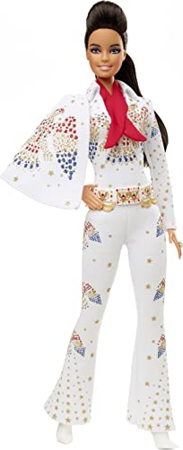 Barbie GTJ95 - Barbie Signature Elvis Presley Barbie Puppe (30 cml) mit Pompadour-Frisur, „American Eagle“-Jumpsuit, Geschenk für Sammler von Barbie